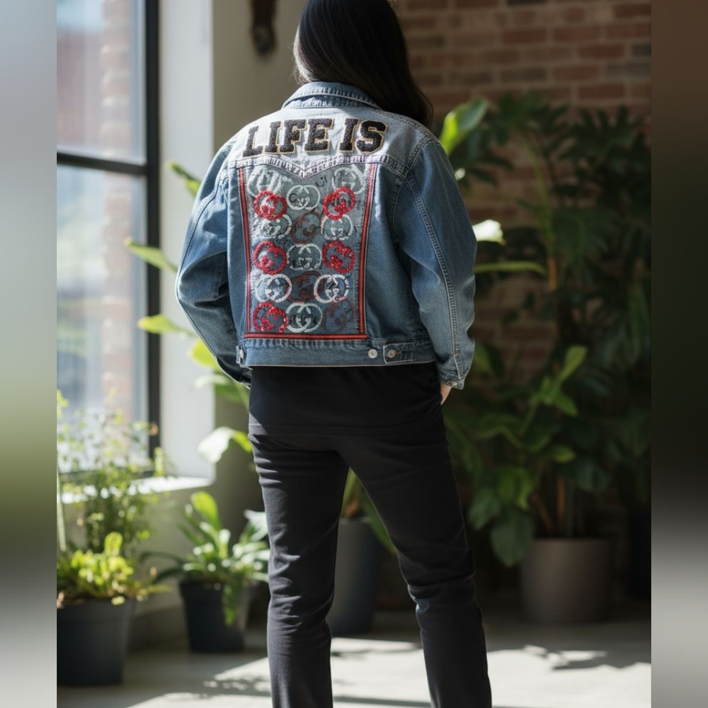 Slayerrr's Customs "Life Is Gucci" Demin Jacket Size XL - Picture 11 of 11